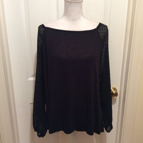 J. Crew Factory Tops - J.Crew Factory 2X Black Square Neck Top Polka Dot